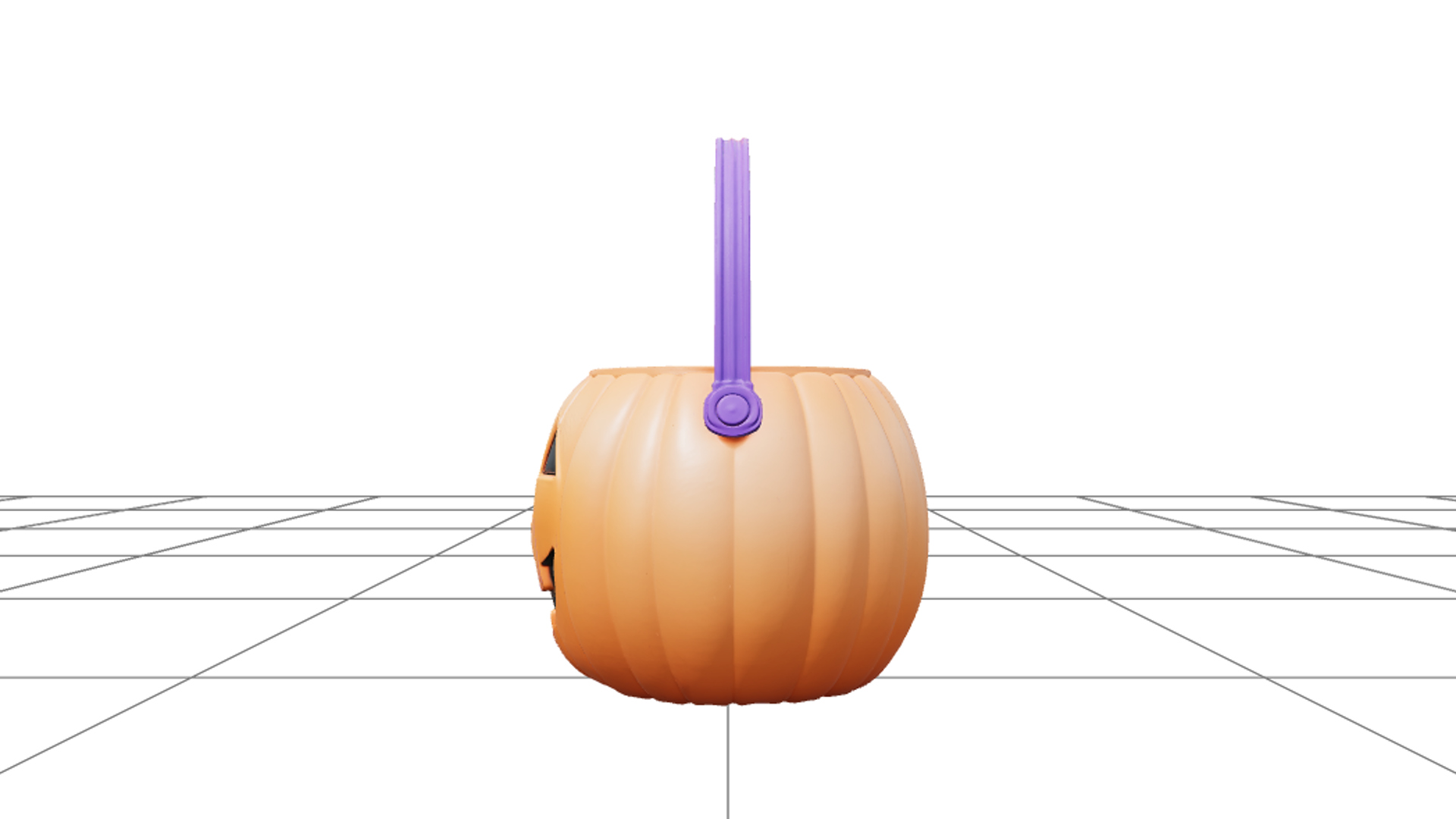 Pumpkin Candy Bucket with Black Face Purple Handle 3D Model 3D Model