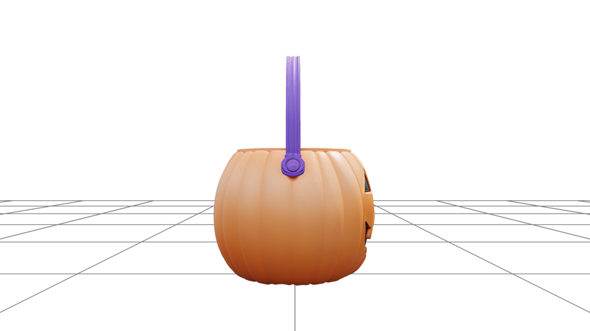 Pumpkin Candy Bucket with Black Face Purple Handle 3D Model 3D Model