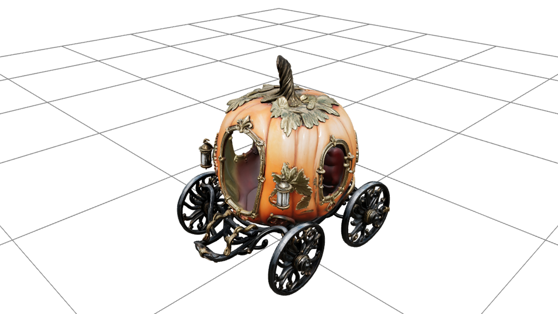 Pumpkin Carriage with Vine Wheels and Gold Ornaments 3D Mode 3D Model