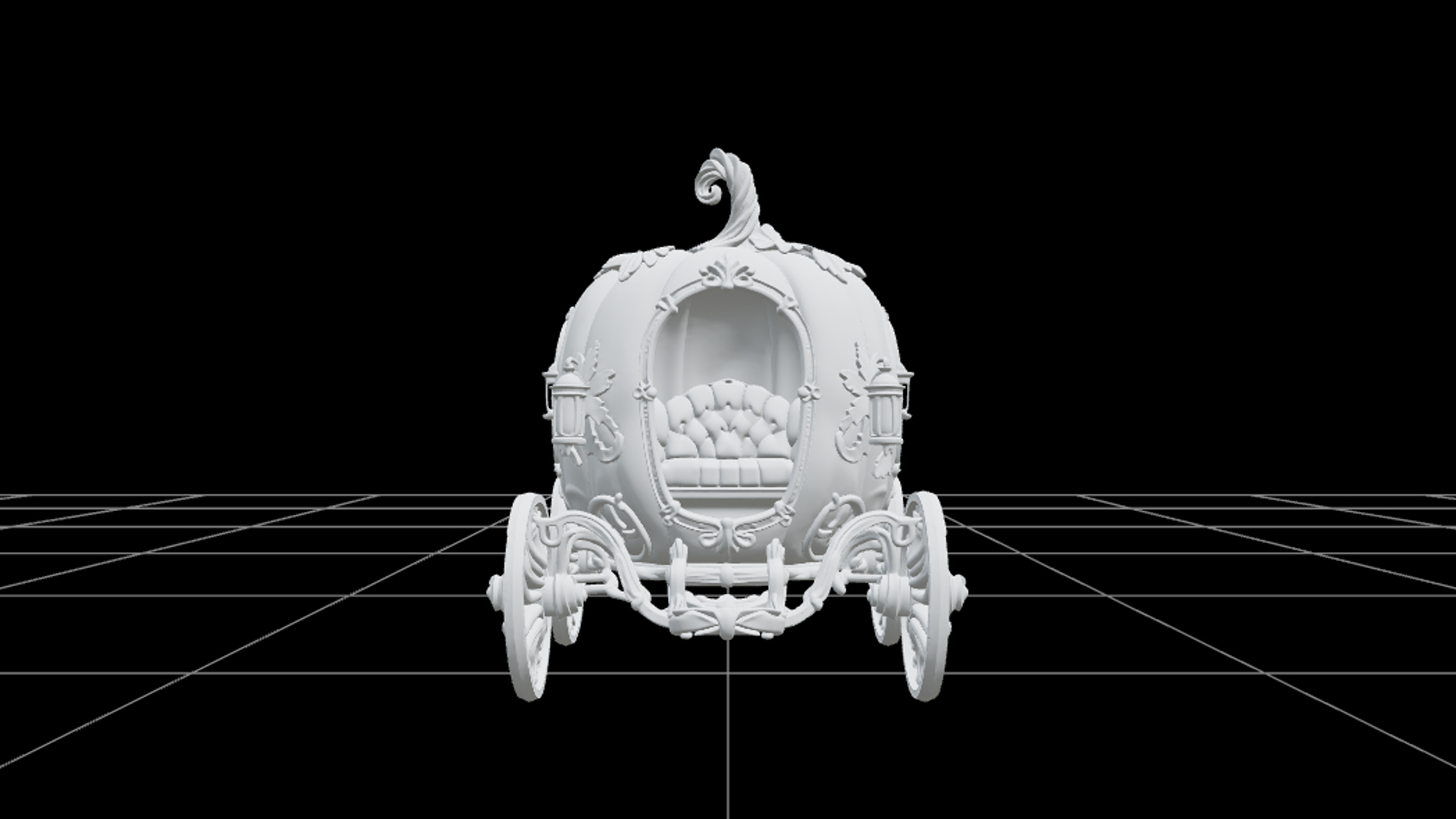 Pumpkin Carriage with Vine Wheels and Gold Ornaments 3D Mode 3D Model