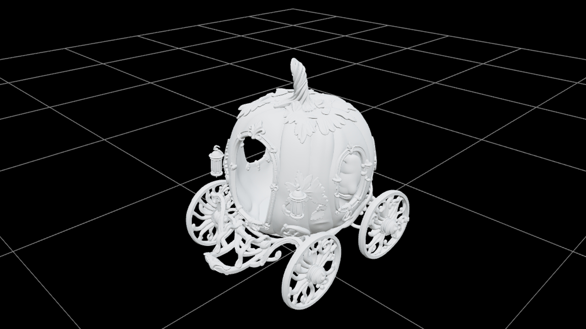 Pumpkin Carriage with Vine Wheels and Gold Ornaments 3D Mode 3D Model