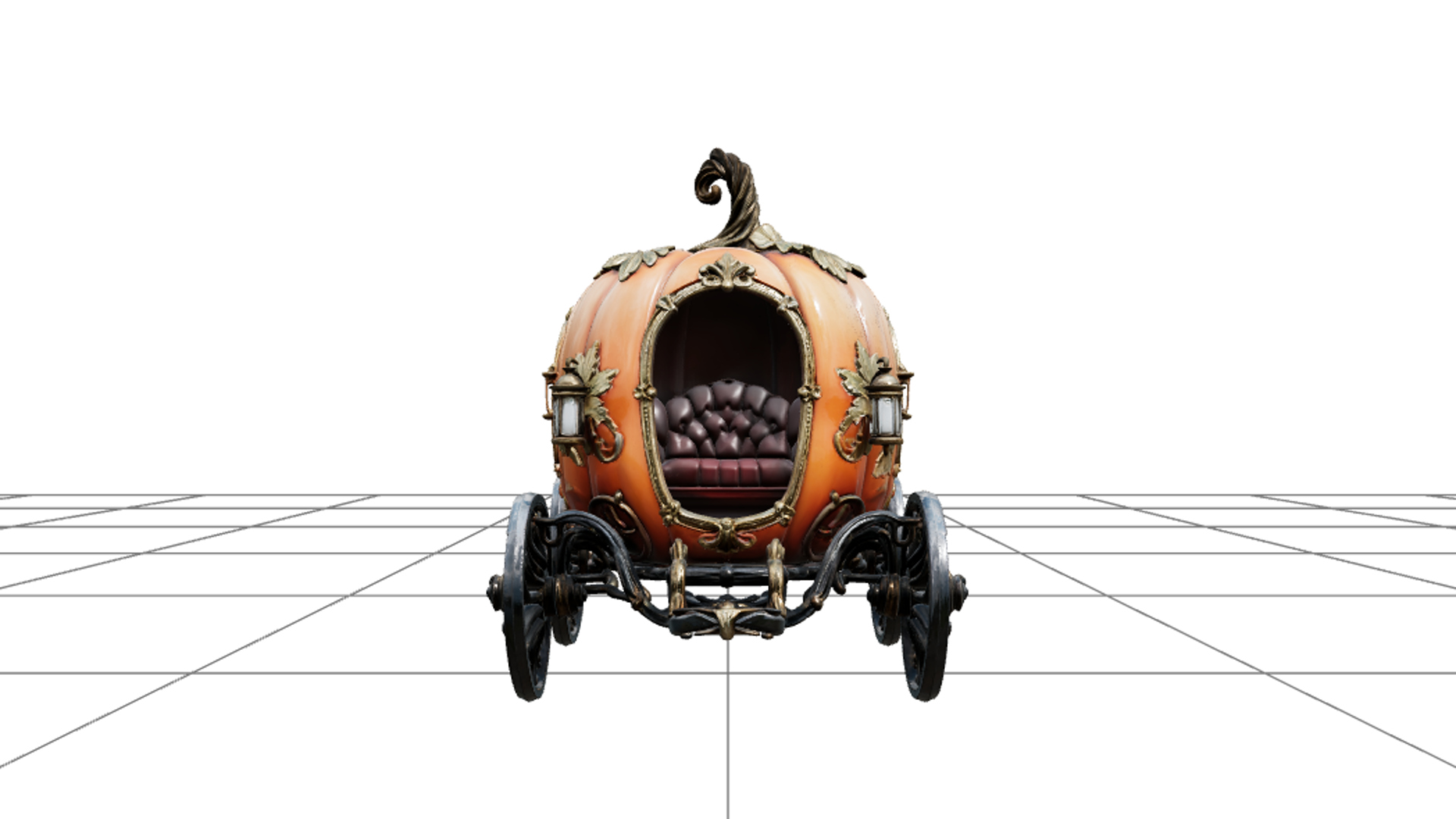 Pumpkin Carriage with Vine Wheels and Gold Ornaments 3D Mode 3D Model