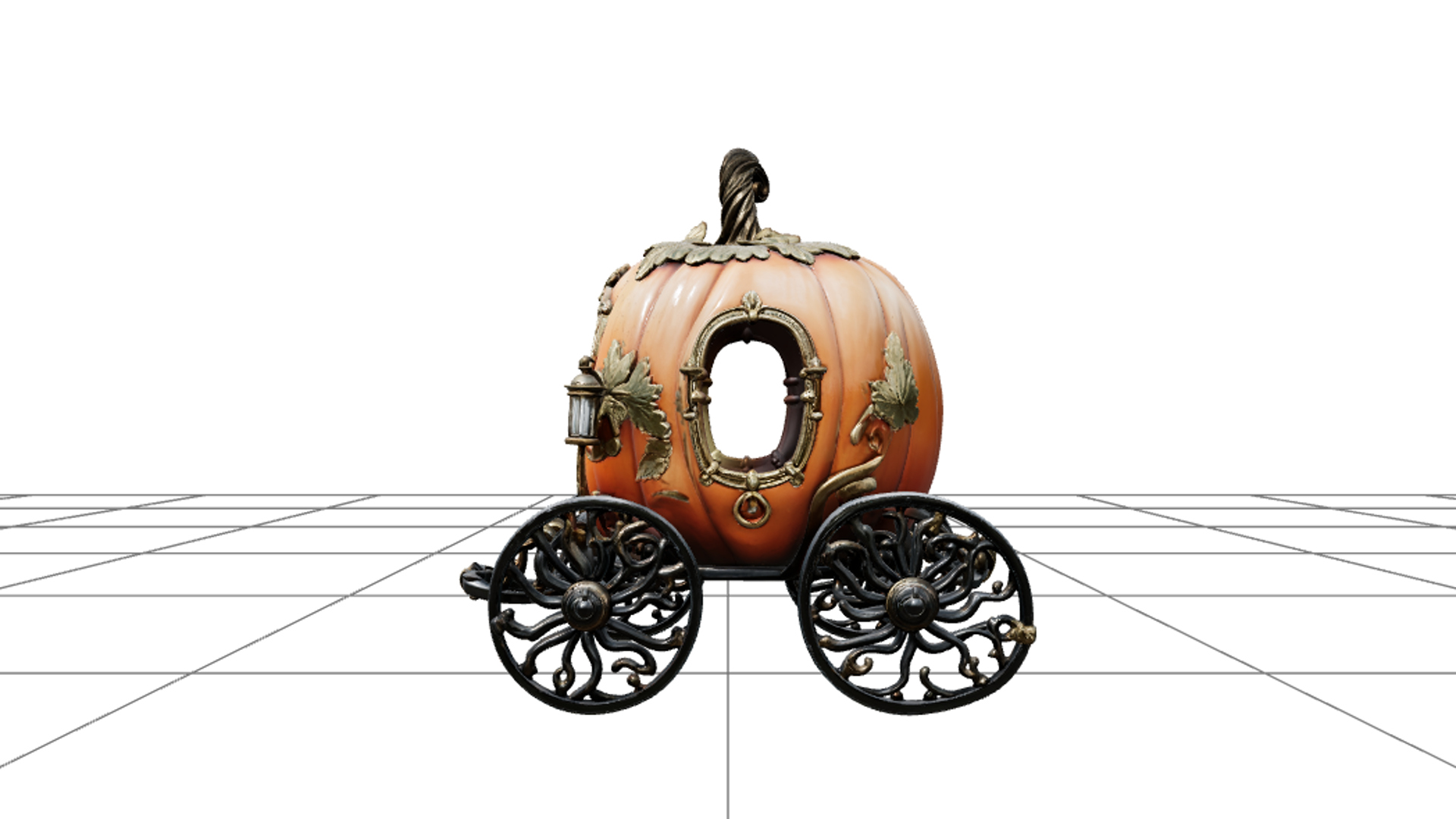 Pumpkin Carriage with Vine Wheels and Gold Ornaments 3D Mode 3D Model