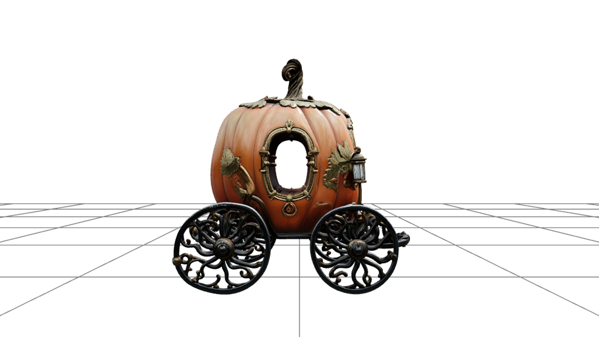 Pumpkin Carriage with Vine Wheels and Gold Ornaments 3D Mode 3D Model