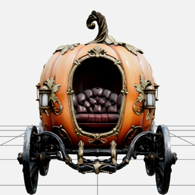 Pumpkin Carriage with Vine Wheels and Gold Ornaments 3D Mode