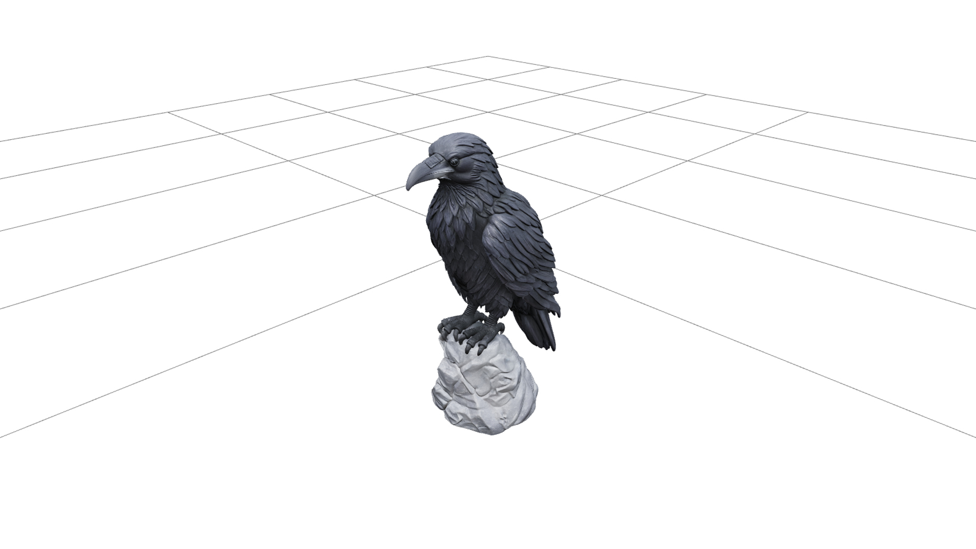 Raven Statuette with Violet Feathers and Stone Perch 3D Mode 3D Model