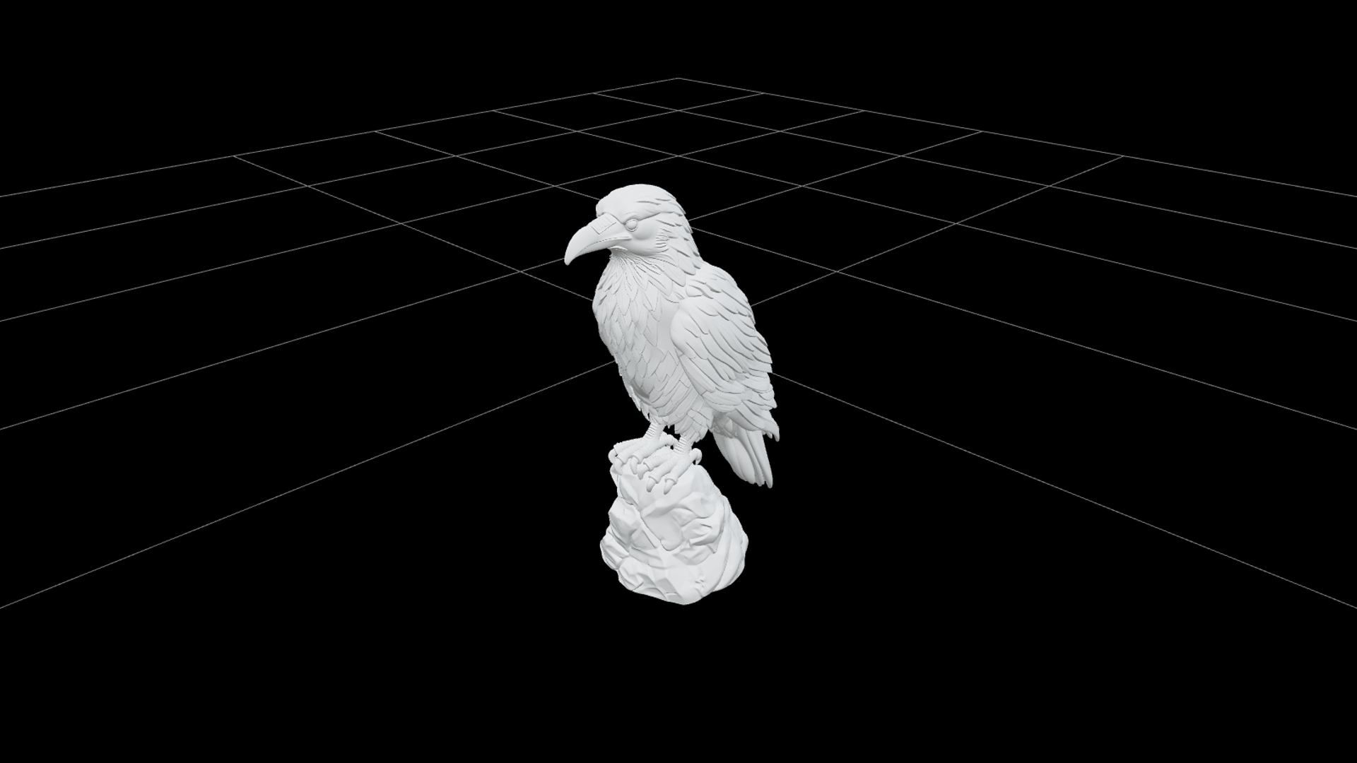 Raven Statuette with Violet Feathers and Stone Perch 3D Mode 3D Model