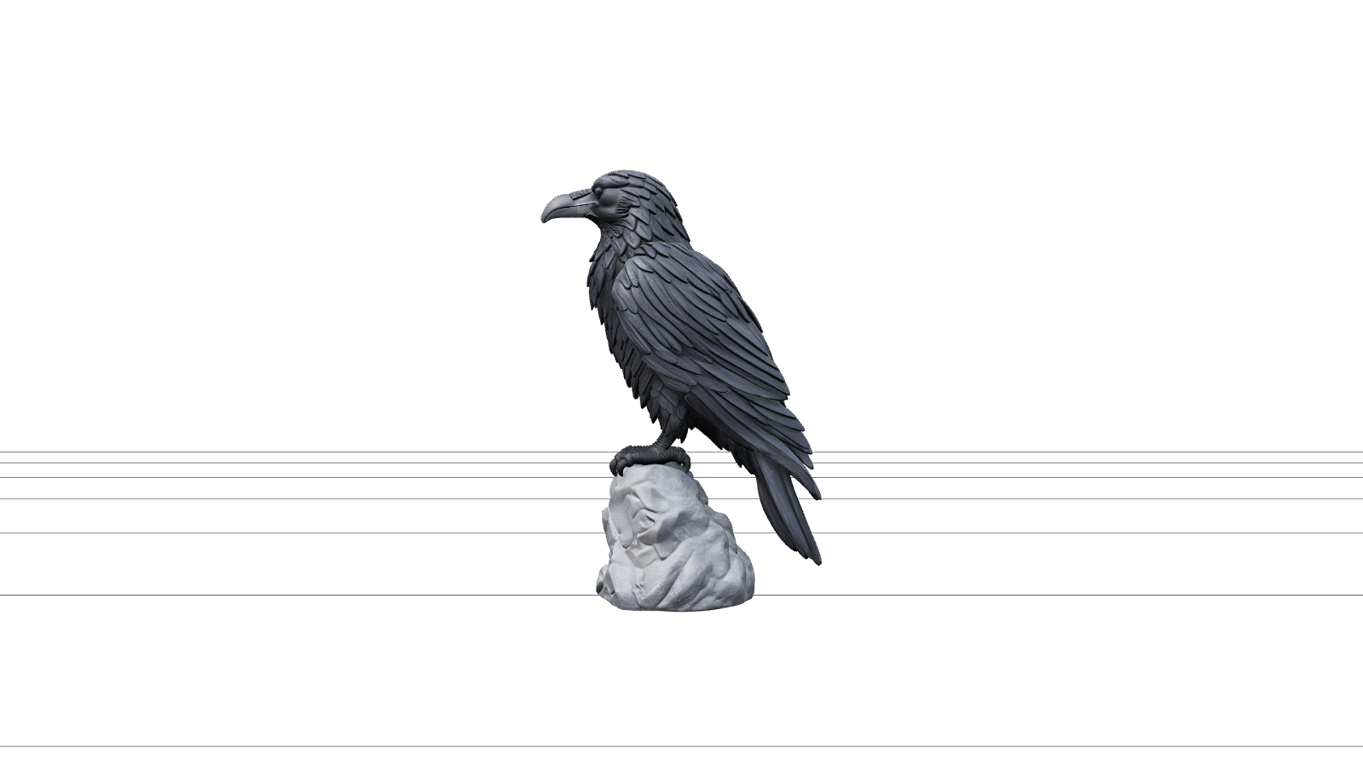 Raven Statuette with Violet Feathers and Stone Perch 3D Mode 3D Model