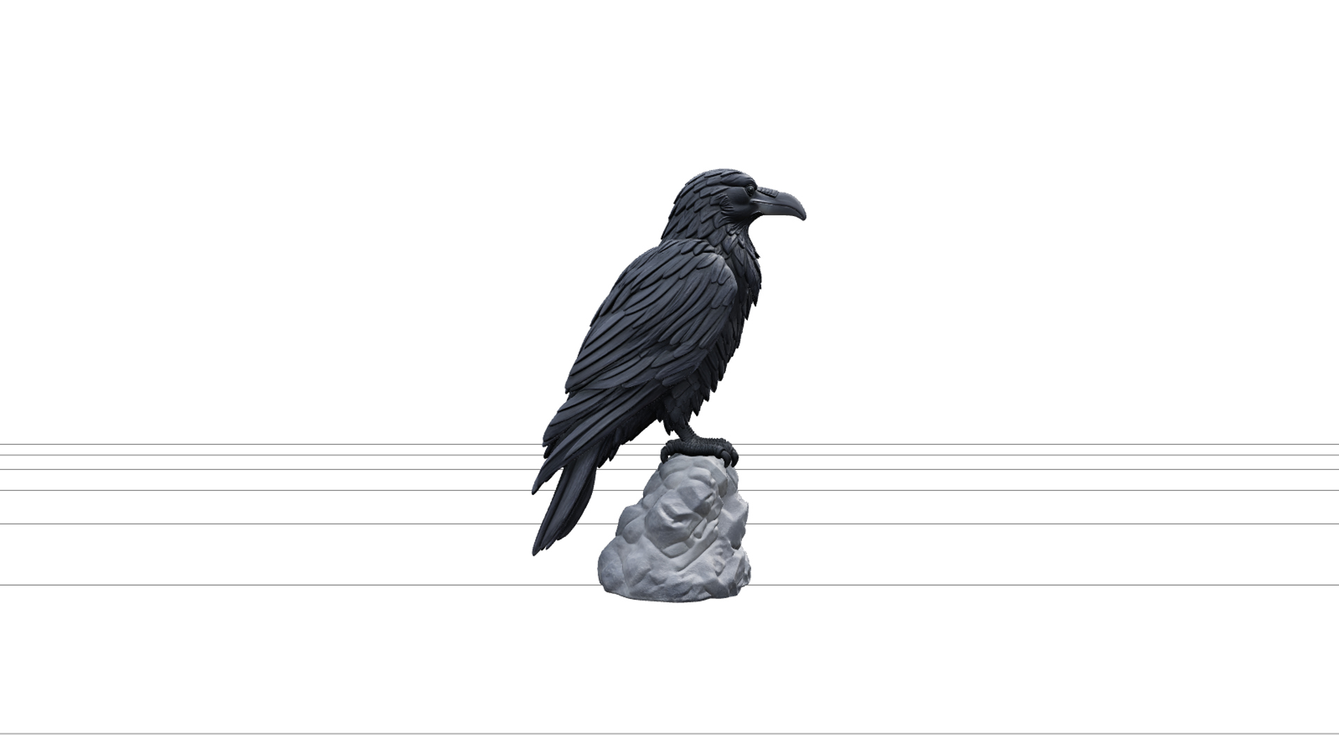 Raven Statuette with Violet Feathers and Stone Perch 3D Mode 3D Model