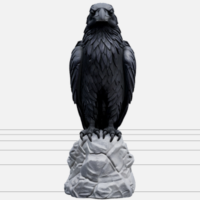 Raven Statuette with Violet Feathers and Stone Perch 3D Mode