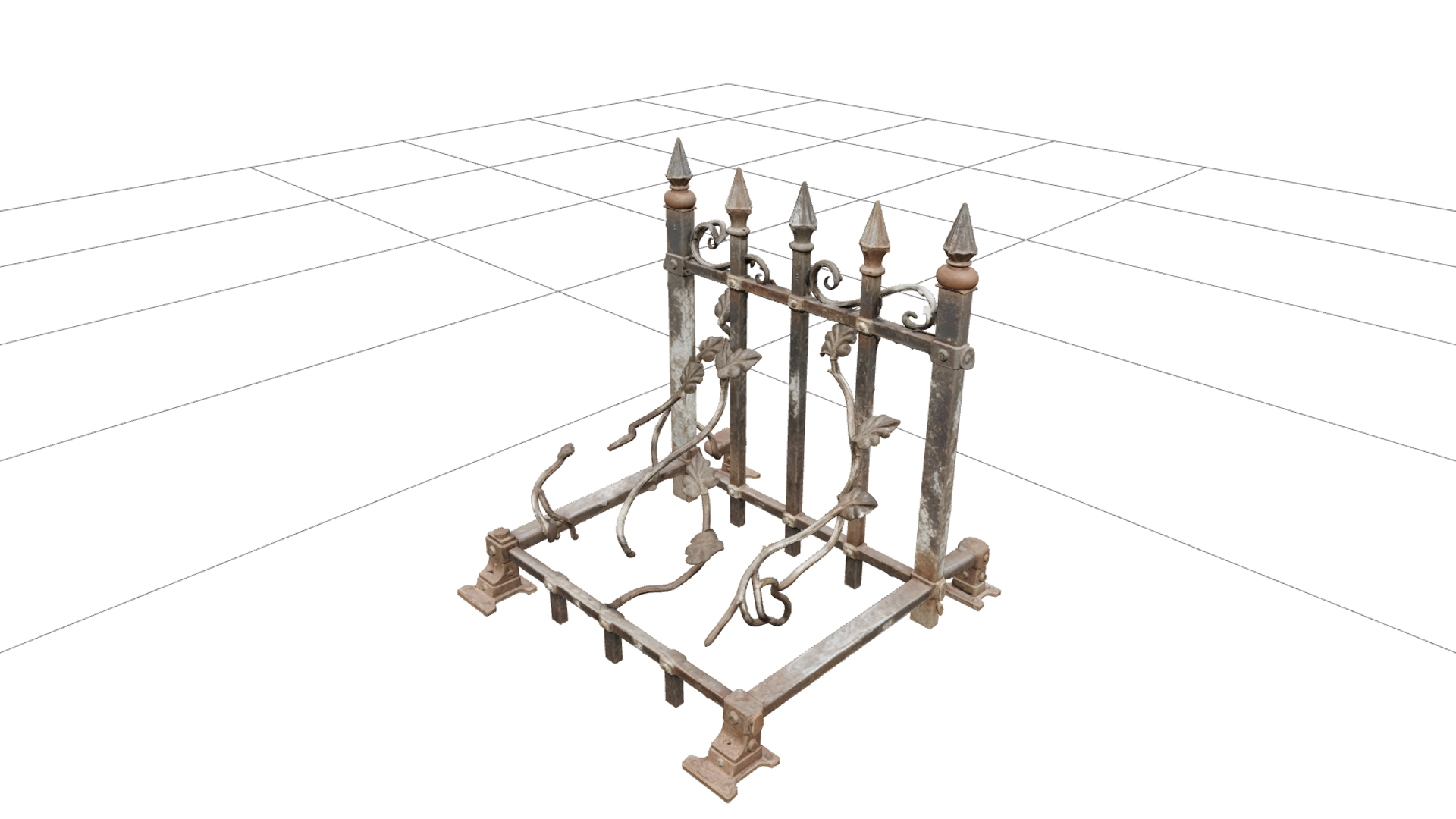 Rusty Cemetery Fence with Curled Vine Details 3D Model 3D Model
