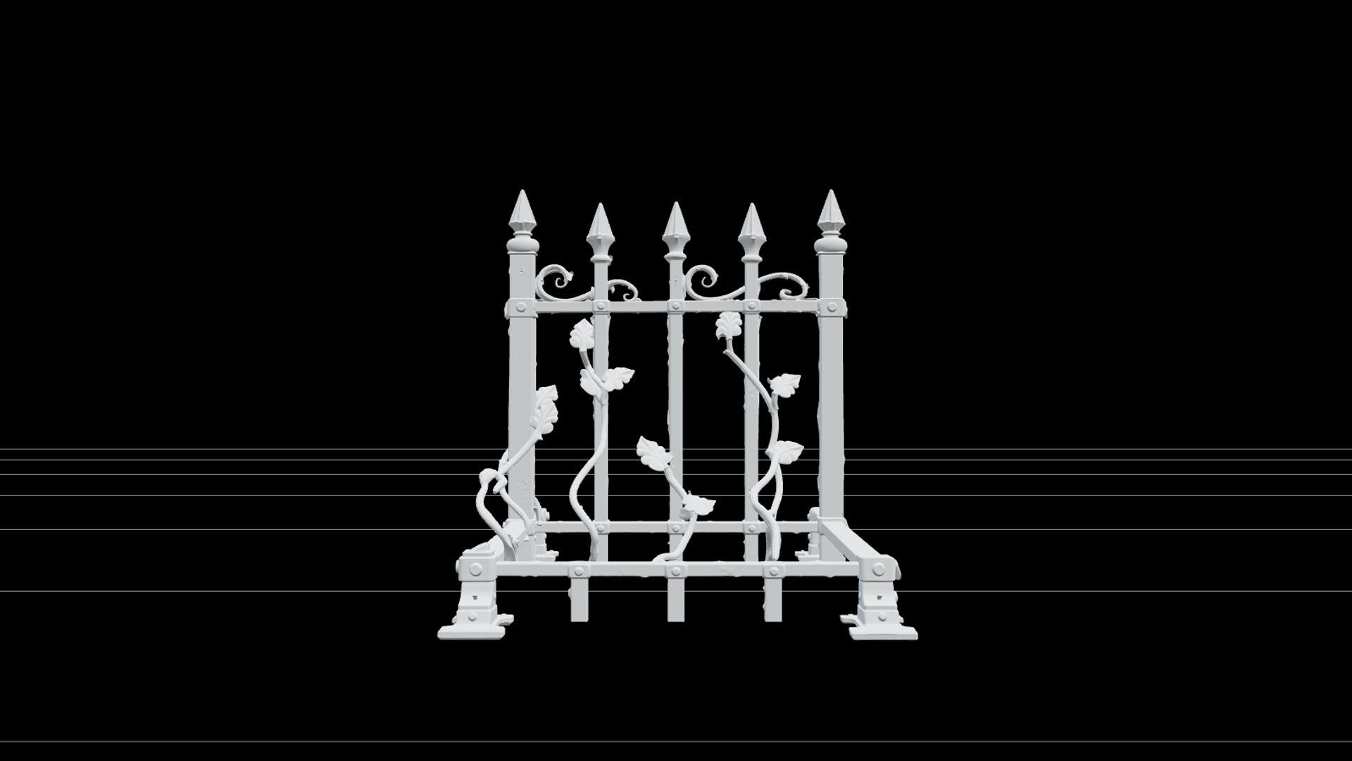 Rusty Cemetery Fence with Curled Vine Details 3D Model 3D Model