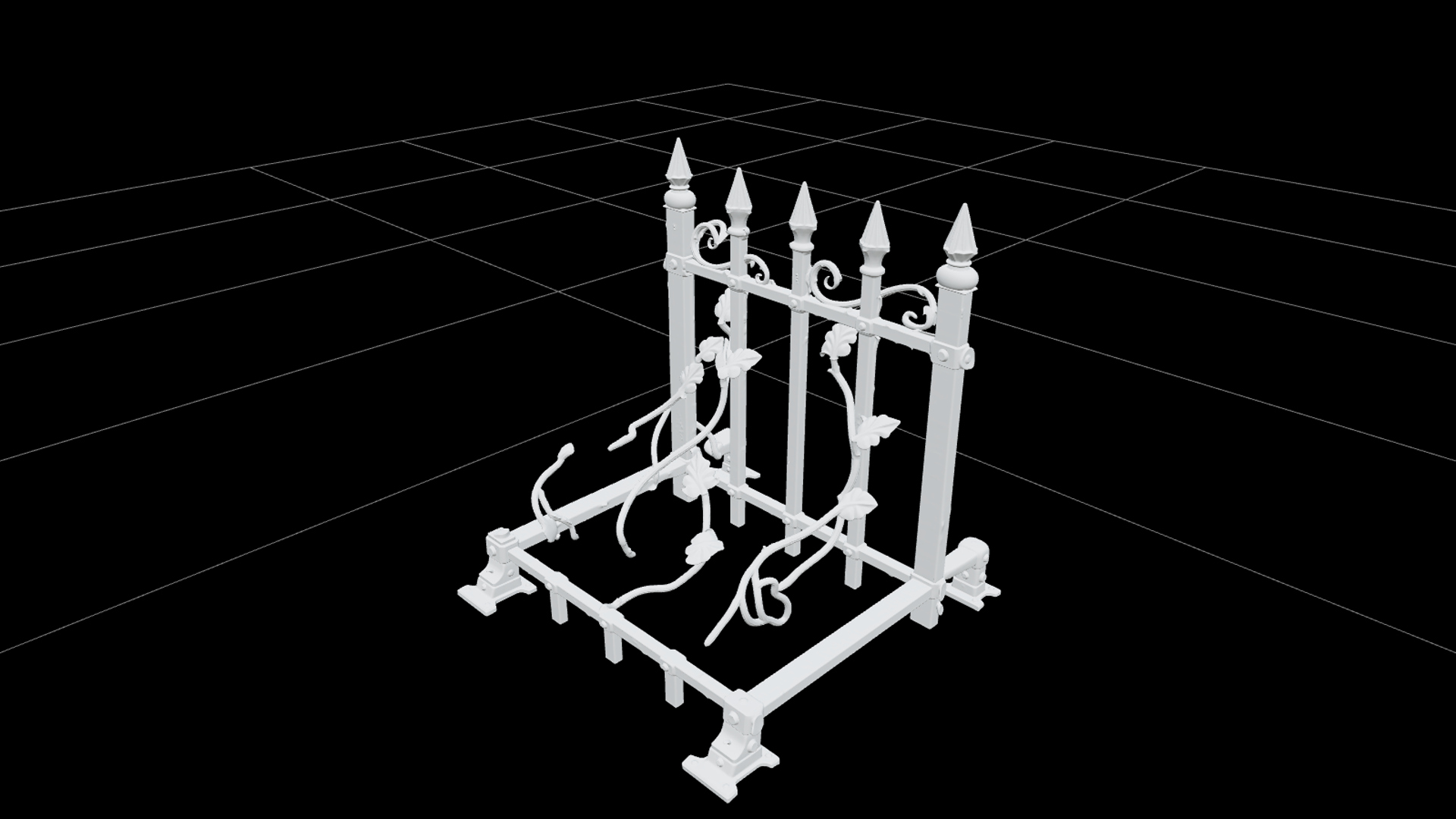 Rusty Cemetery Fence with Curled Vine Details 3D Model 3D Model
