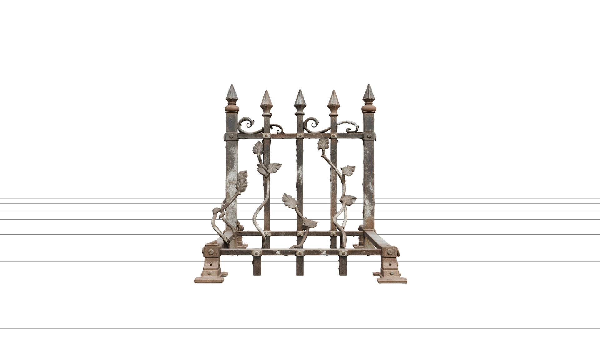 Rusty Cemetery Fence with Curled Vine Details 3D Model 3D Model