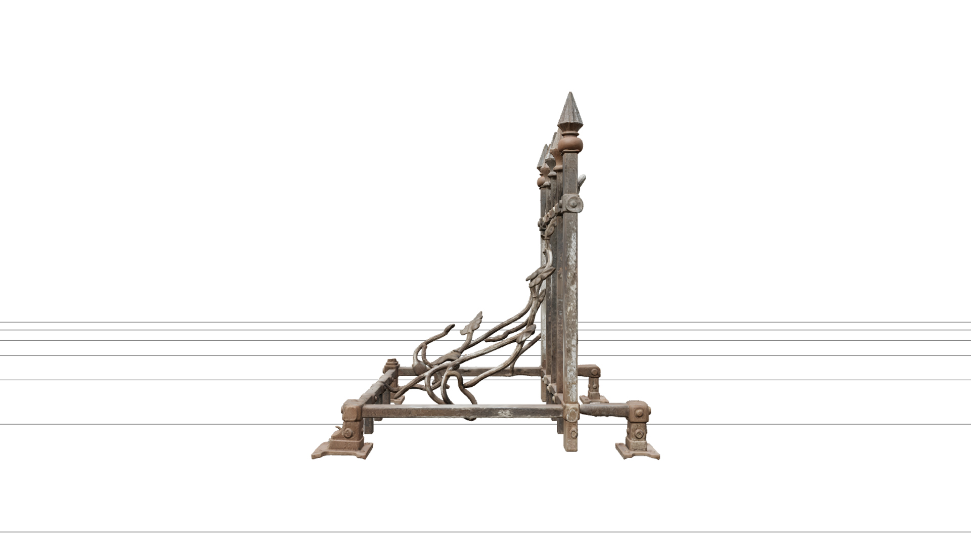 Rusty Cemetery Fence with Curled Vine Details 3D Model 3D Model
