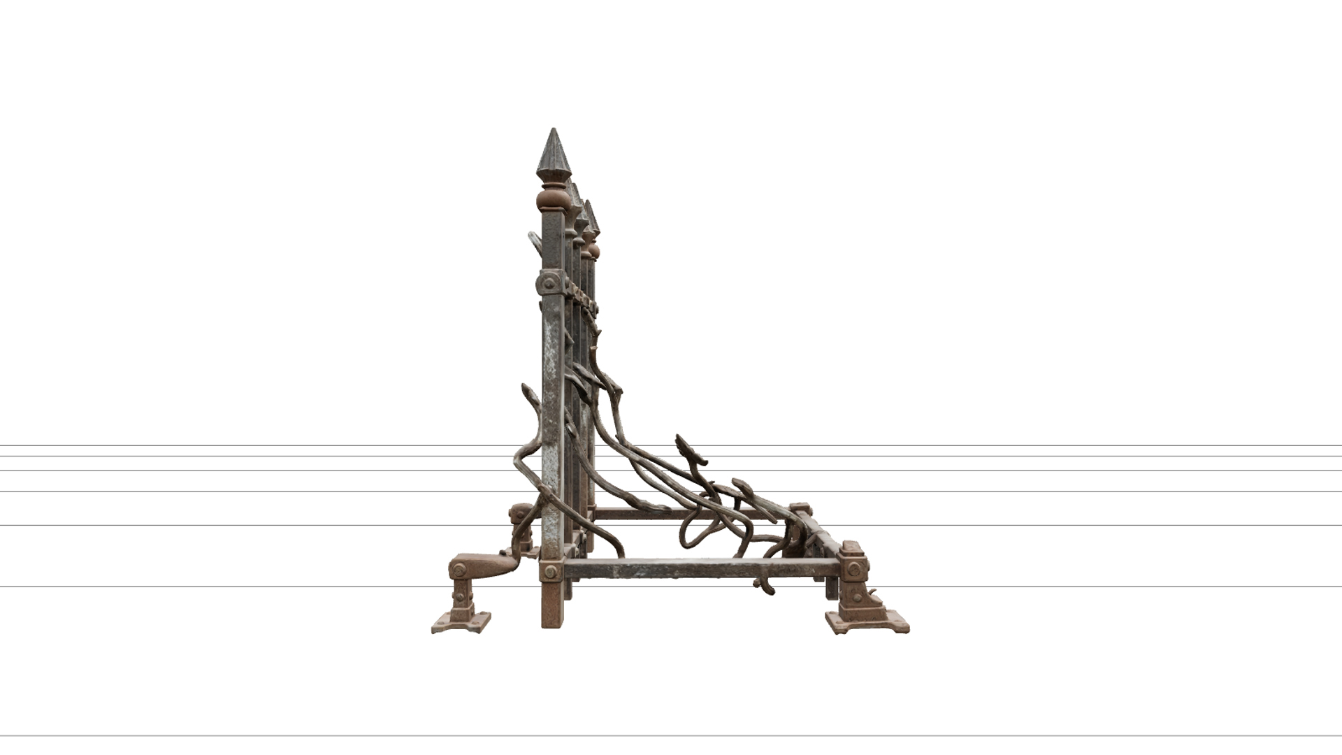 Rusty Cemetery Fence with Curled Vine Details 3D Model 3D Model