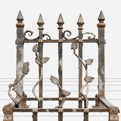 Rusty Cemetery Fence with Curled Vine Details 3D Model