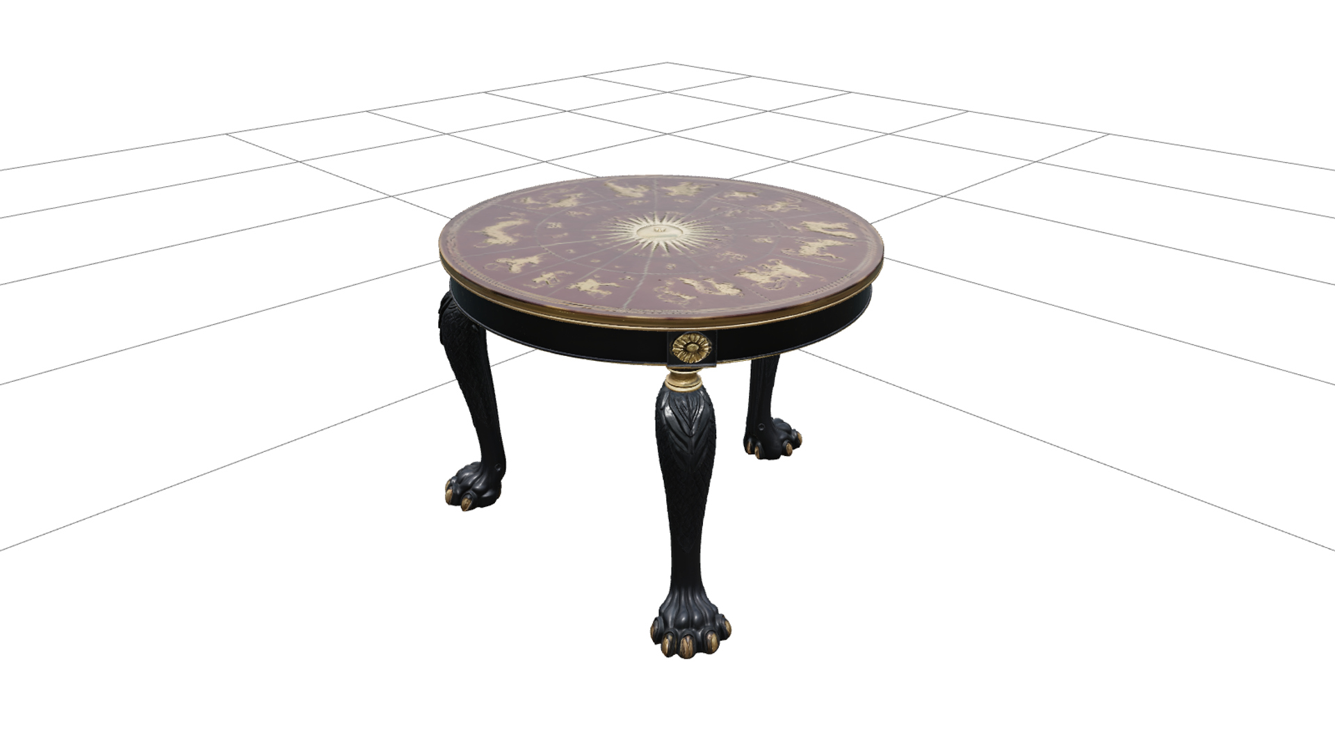 Seance Table With Zodiac Inlays and Claw Legs 3D Model Asset 3D Model