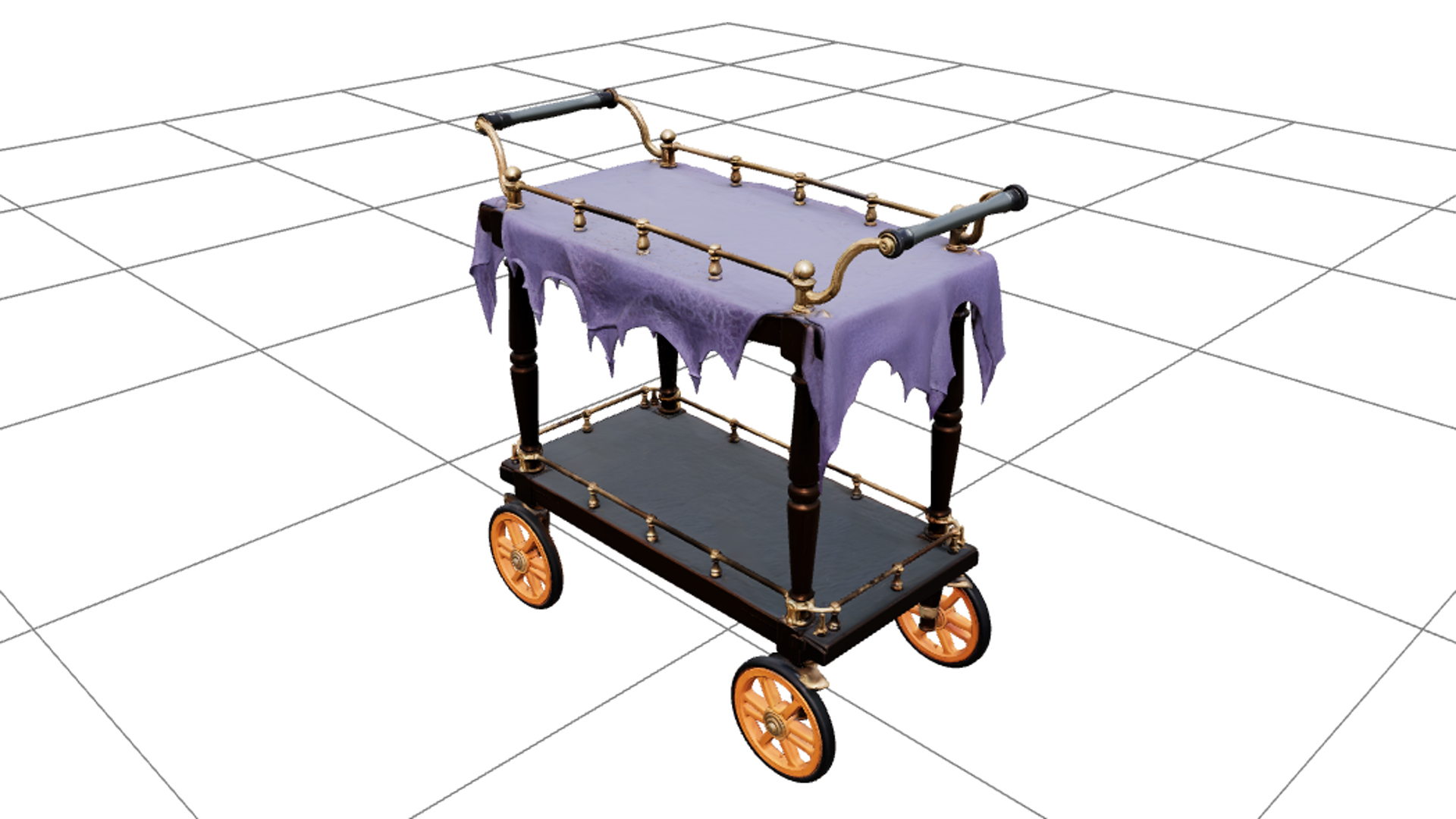 Serving Trolley with Orange Wheels and Brass Rails 3D Model 3D Model
