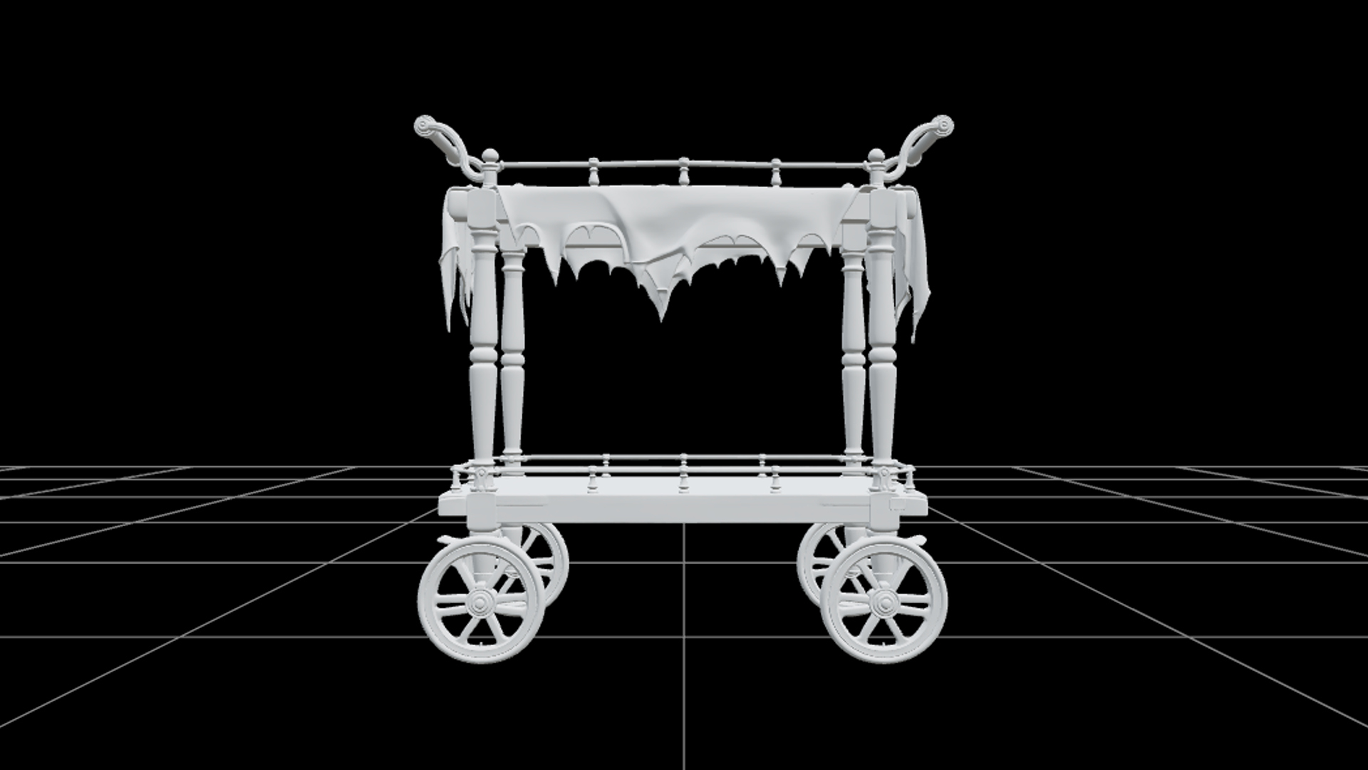 Serving Trolley with Orange Wheels and Brass Rails 3D Model 3D Model