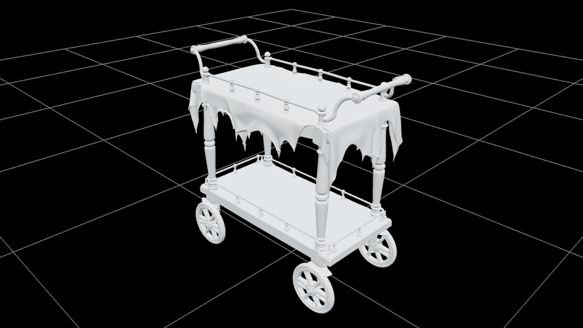 Serving Trolley with Orange Wheels and Brass Rails 3D Model 3D Model