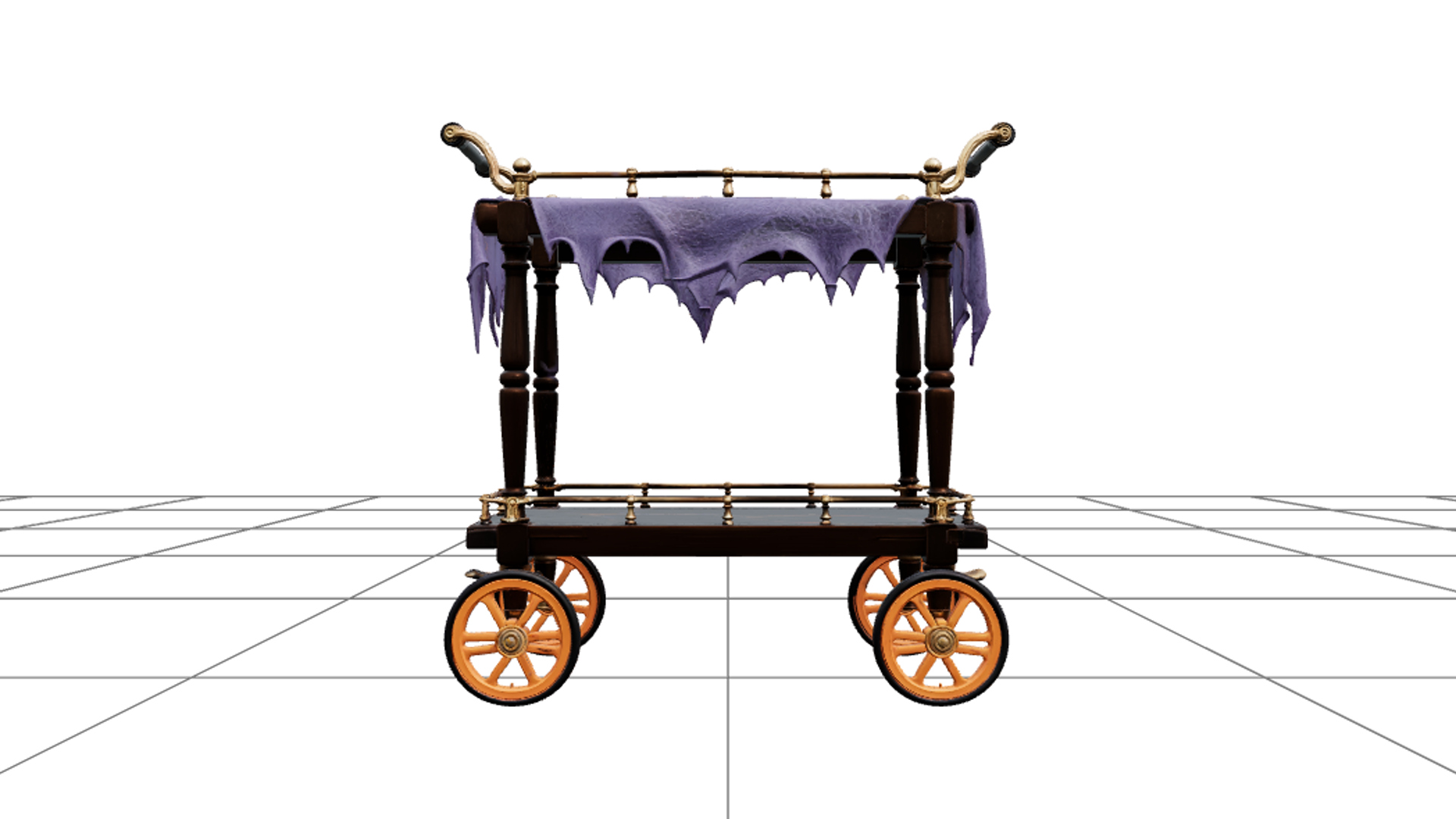 Serving Trolley with Orange Wheels and Brass Rails 3D Model 3D Model