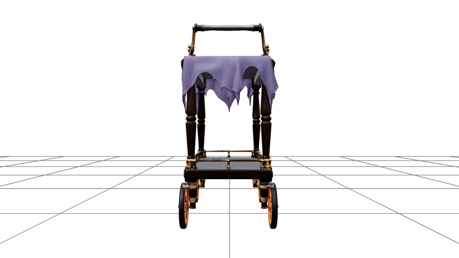 Serving Trolley with Orange Wheels and Brass Rails 3D Model 3D Model