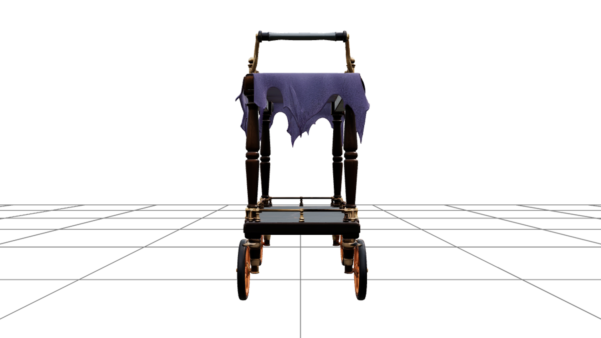 Serving Trolley with Orange Wheels and Brass Rails 3D Model 3D Model