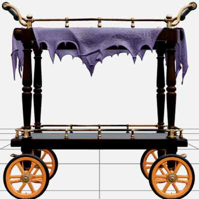 Serving Trolley with Orange Wheels and Brass Rails 3D Model