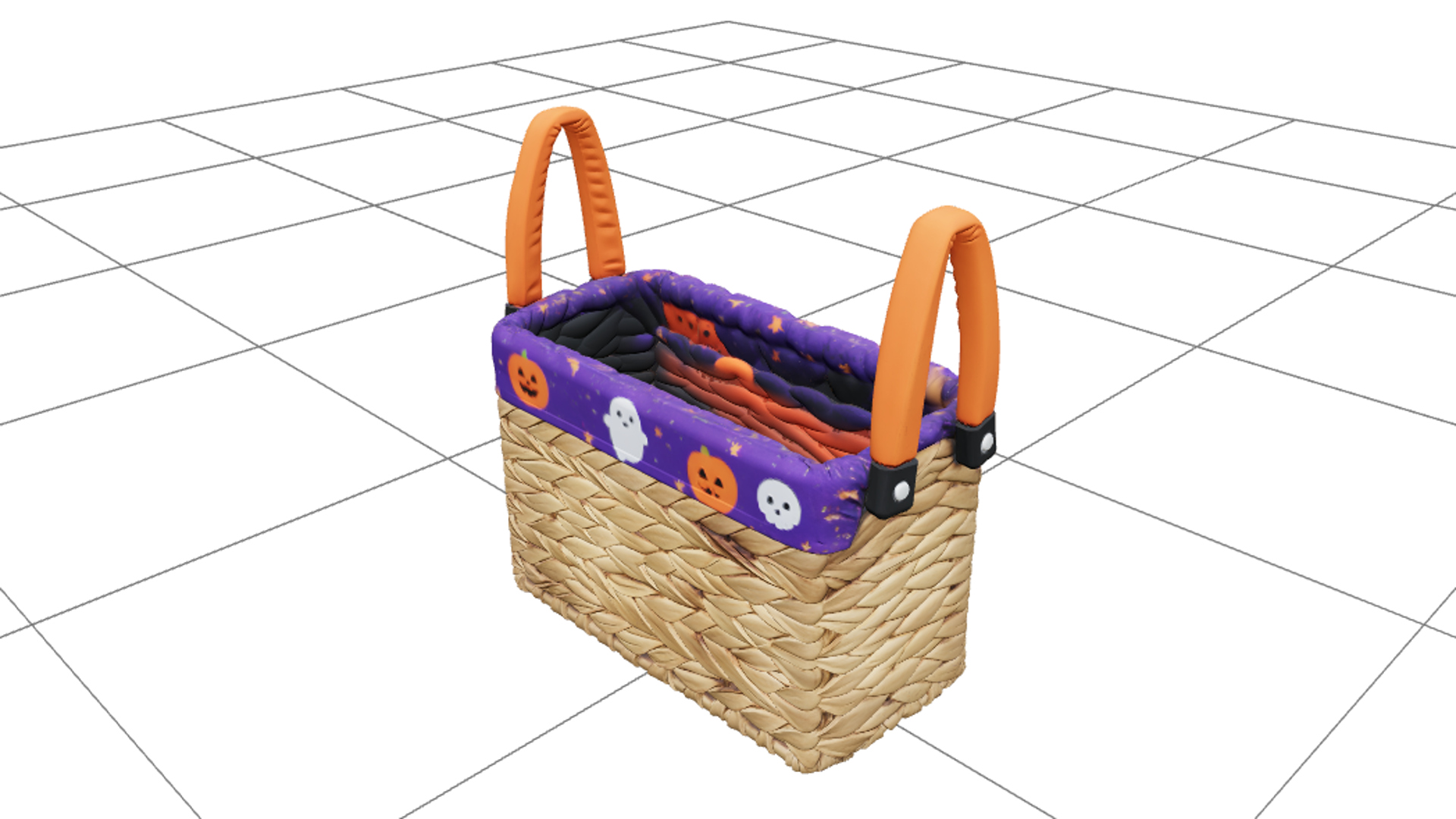 Sewing Basket with Purple Lining and Orange Handles 3D Model 3D Model
