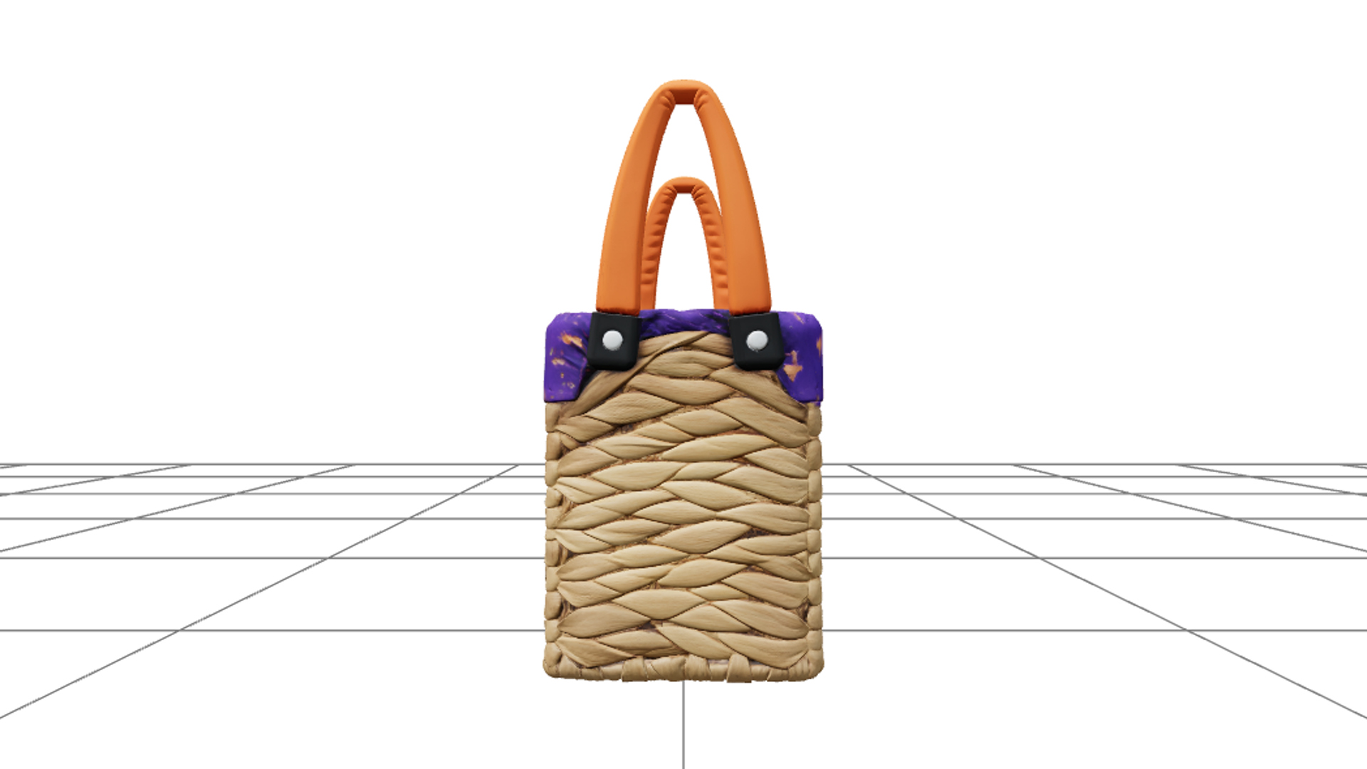 Sewing Basket with Purple Lining and Orange Handles 3D Model 3D Model