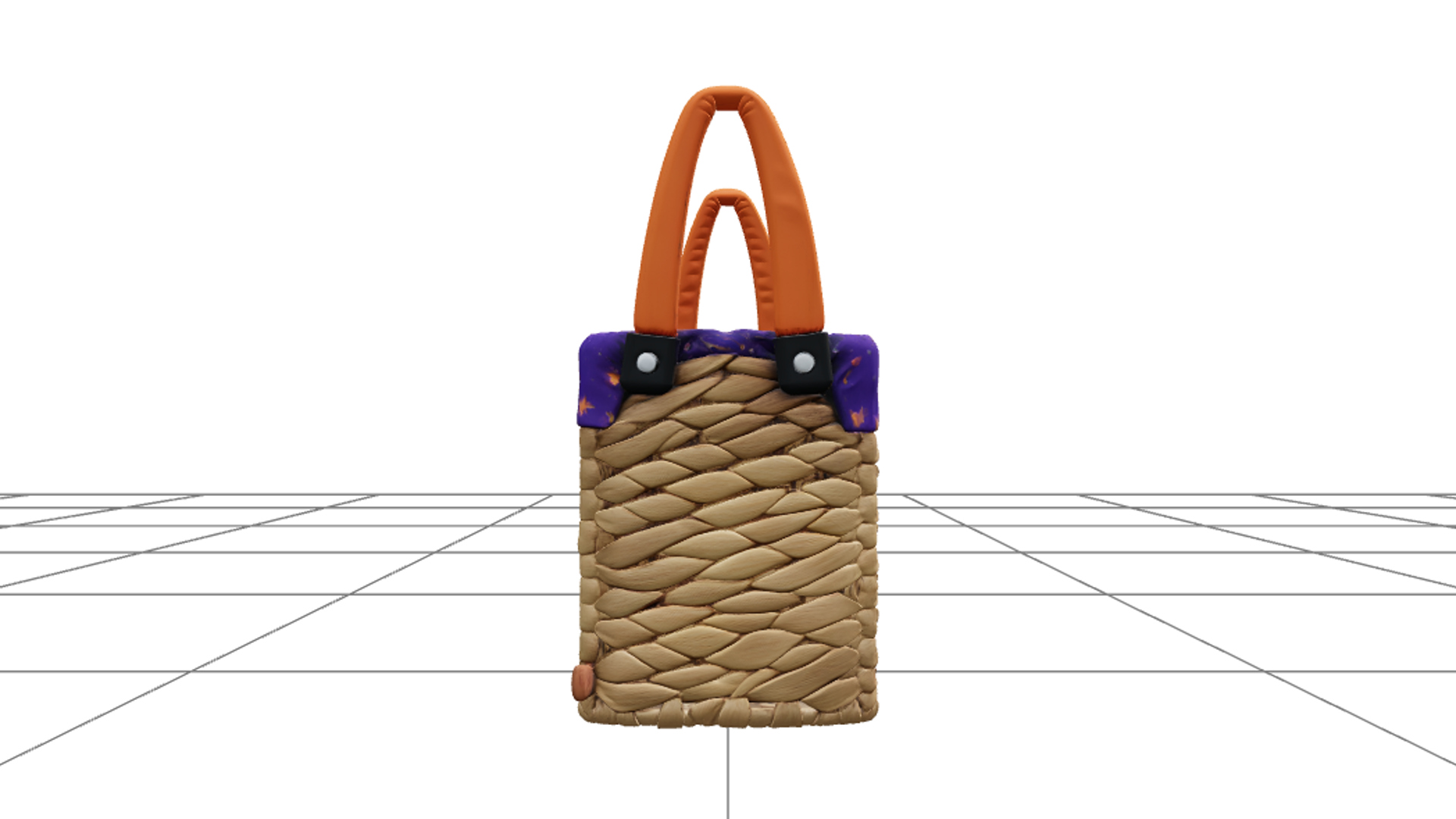 Sewing Basket with Purple Lining and Orange Handles 3D Model 3D Model