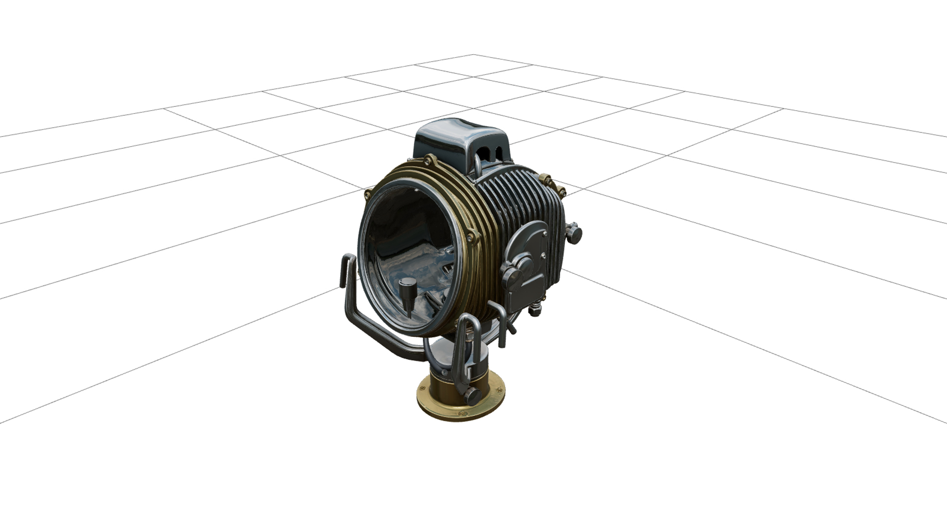 Ship Searchlight Model Parabolic Reflector Glass Swivel Yoke 3D Model