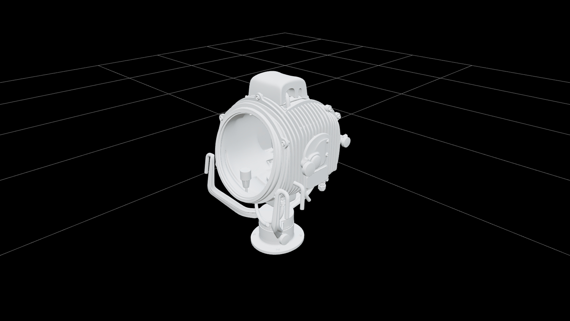 Ship Searchlight Model Parabolic Reflector Glass Swivel Yoke 3D Model