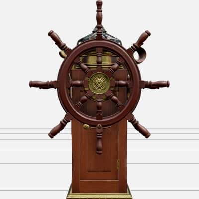 Ship Wheel Helm Mahogany Eight Spoke Brass Compass Model