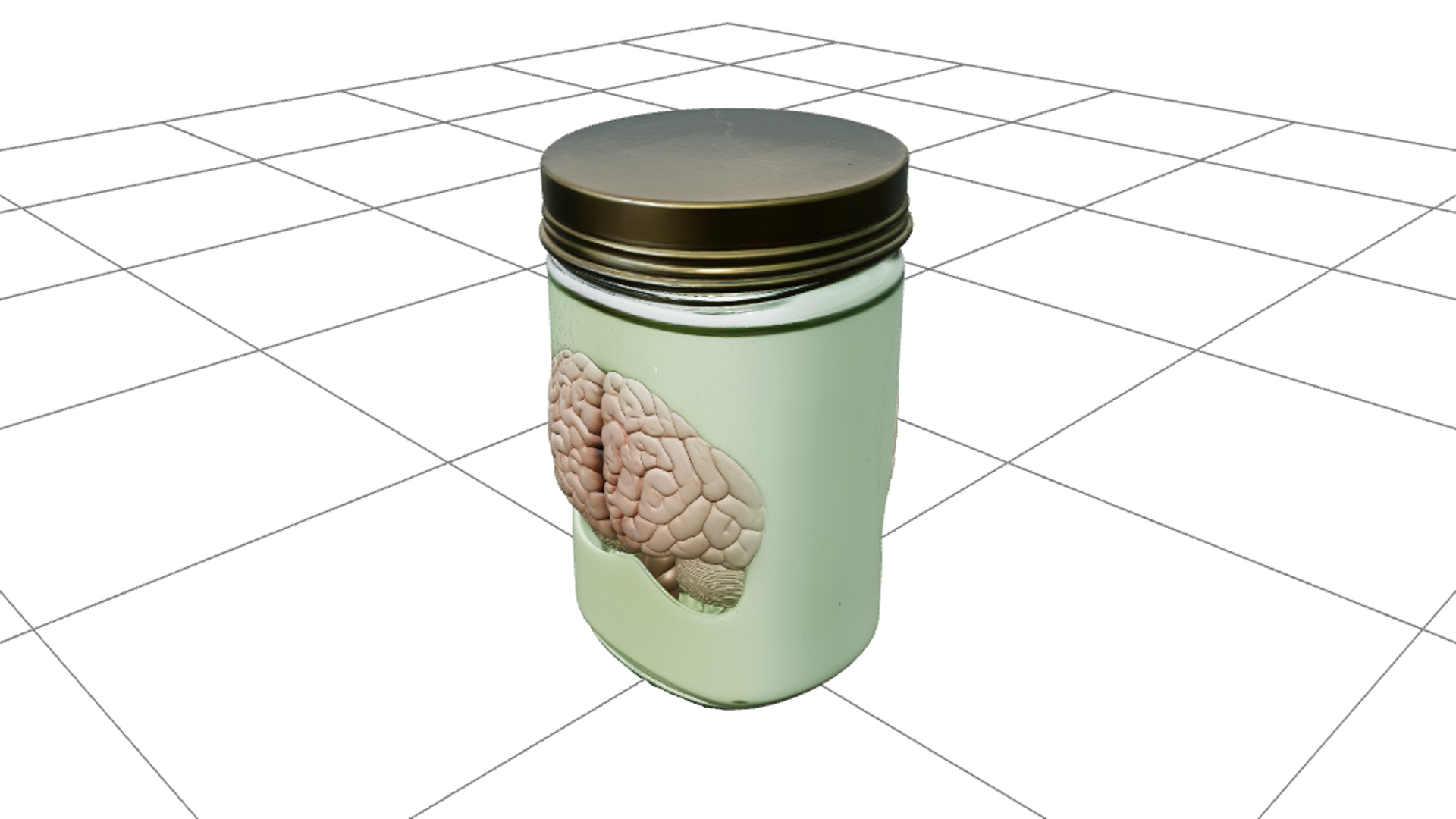 Specimen Jar with Brain Green Liquid and Brass Lid 3D Model 3D Model