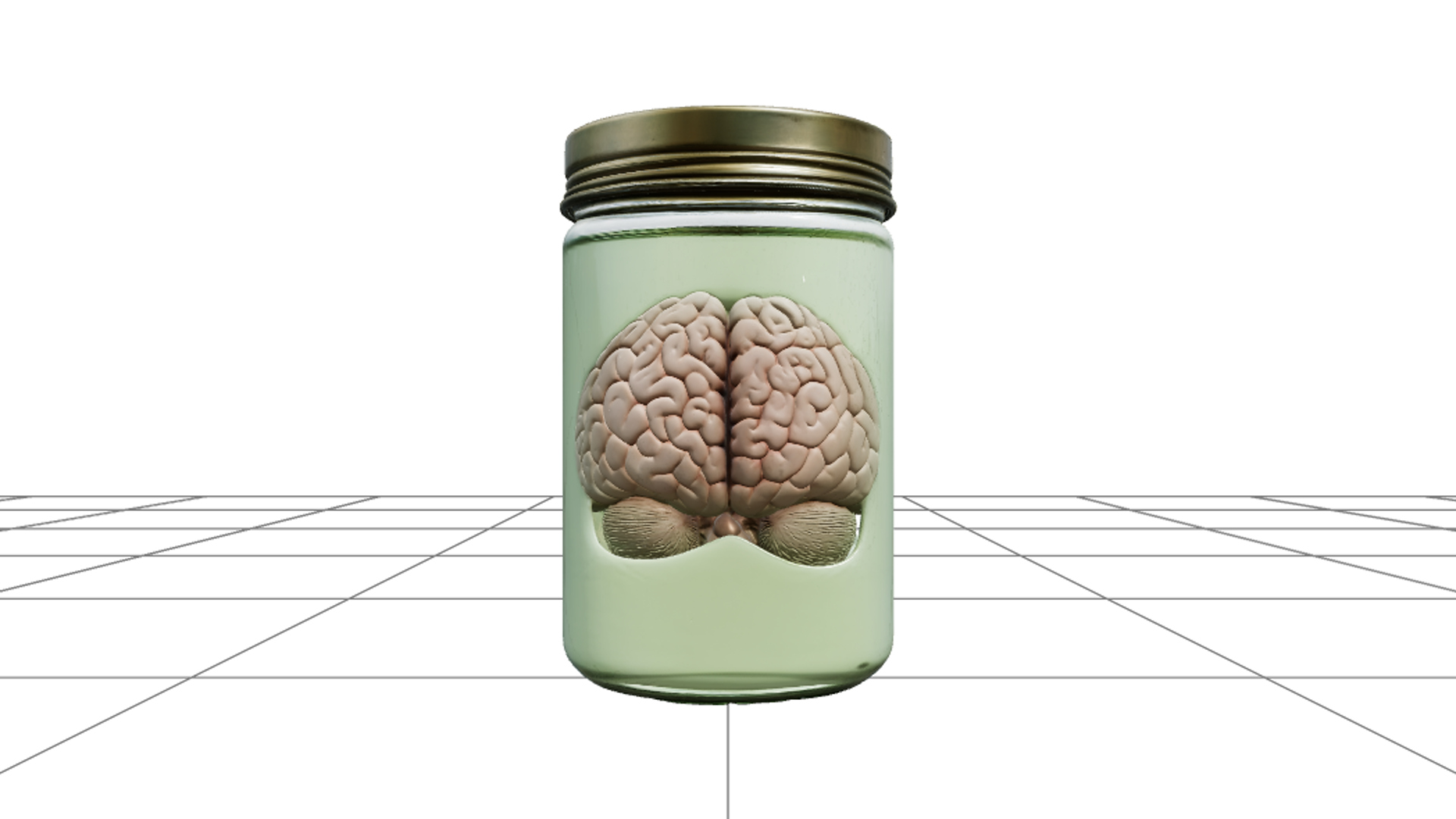 Specimen Jar with Brain Green Liquid and Brass Lid 3D Model 3D Model