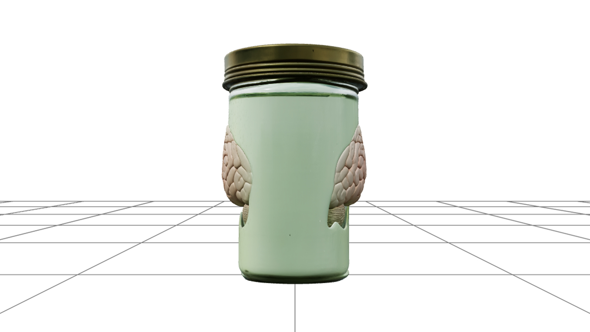 Specimen Jar with Brain Green Liquid and Brass Lid 3D Model 3D Model