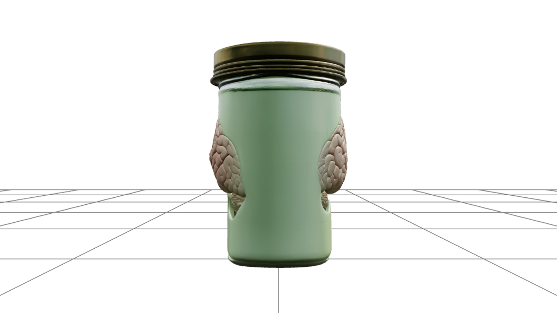 Specimen Jar with Brain Green Liquid and Brass Lid 3D Model 3D Model