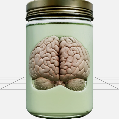 Specimen Jar with Brain, Green Liquid and Brass Lid 3D Model