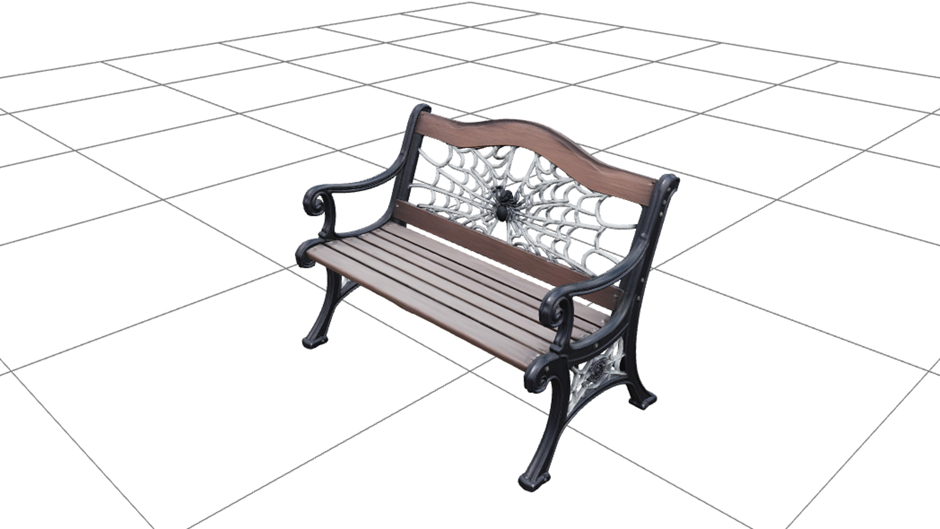Spiderweb Park Bench with Black Iron and Silver Web 3D Model 3D Model