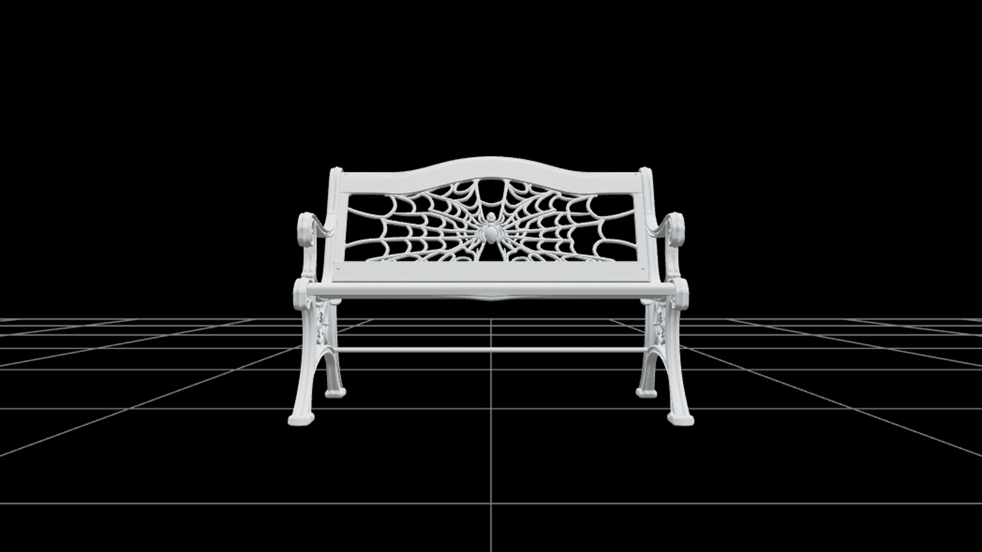 Spiderweb Park Bench with Black Iron and Silver Web 3D Model 3D Model
