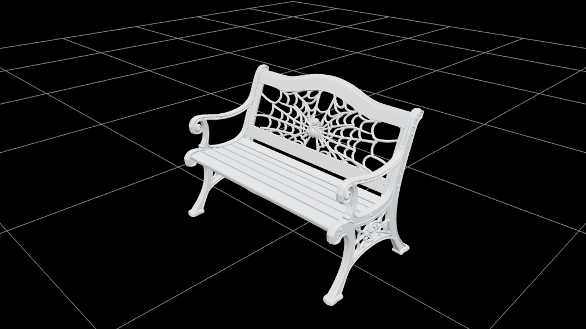 Spiderweb Park Bench with Black Iron and Silver Web 3D Model 3D Model