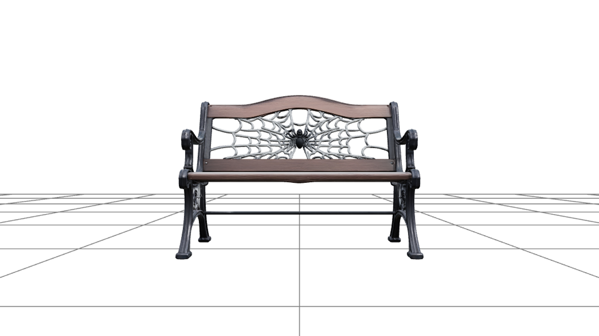 Spiderweb Park Bench with Black Iron and Silver Web 3D Model 3D Model