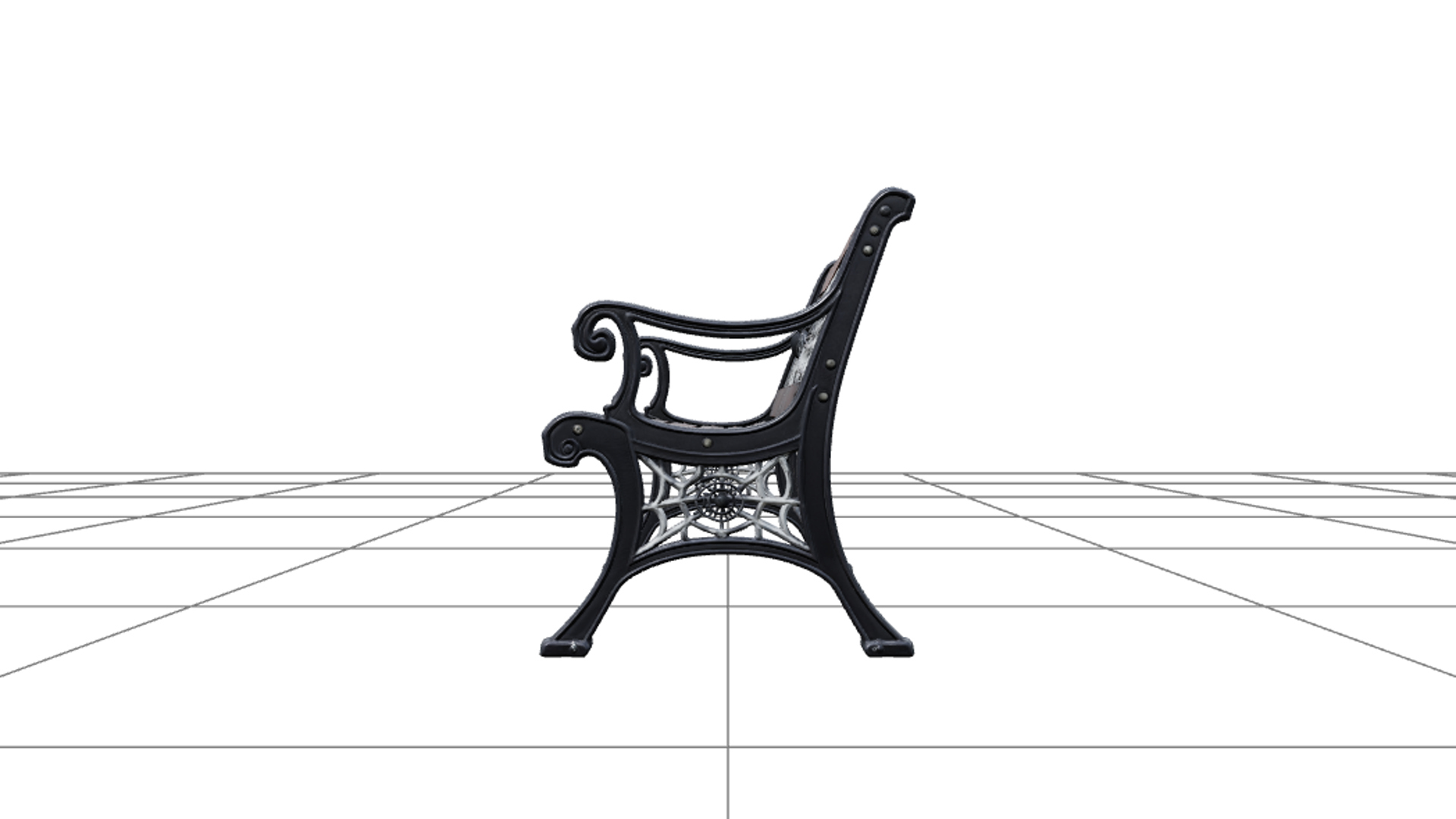 Spiderweb Park Bench with Black Iron and Silver Web 3D Model 3D Model