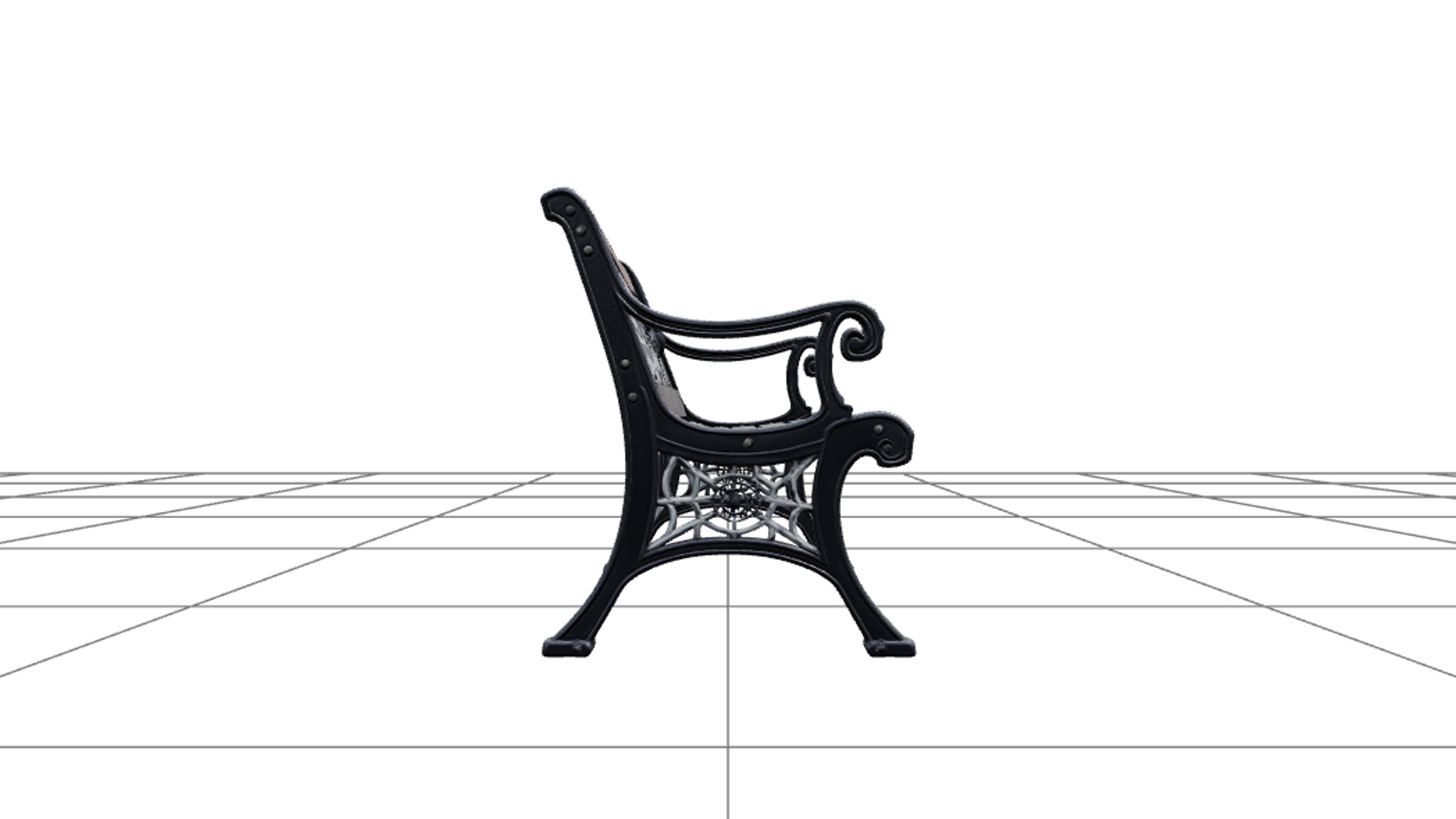 Spiderweb Park Bench with Black Iron and Silver Web 3D Model 3D Model