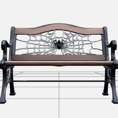 Spiderweb Park Bench with Black Iron and Silver Web 3D Model