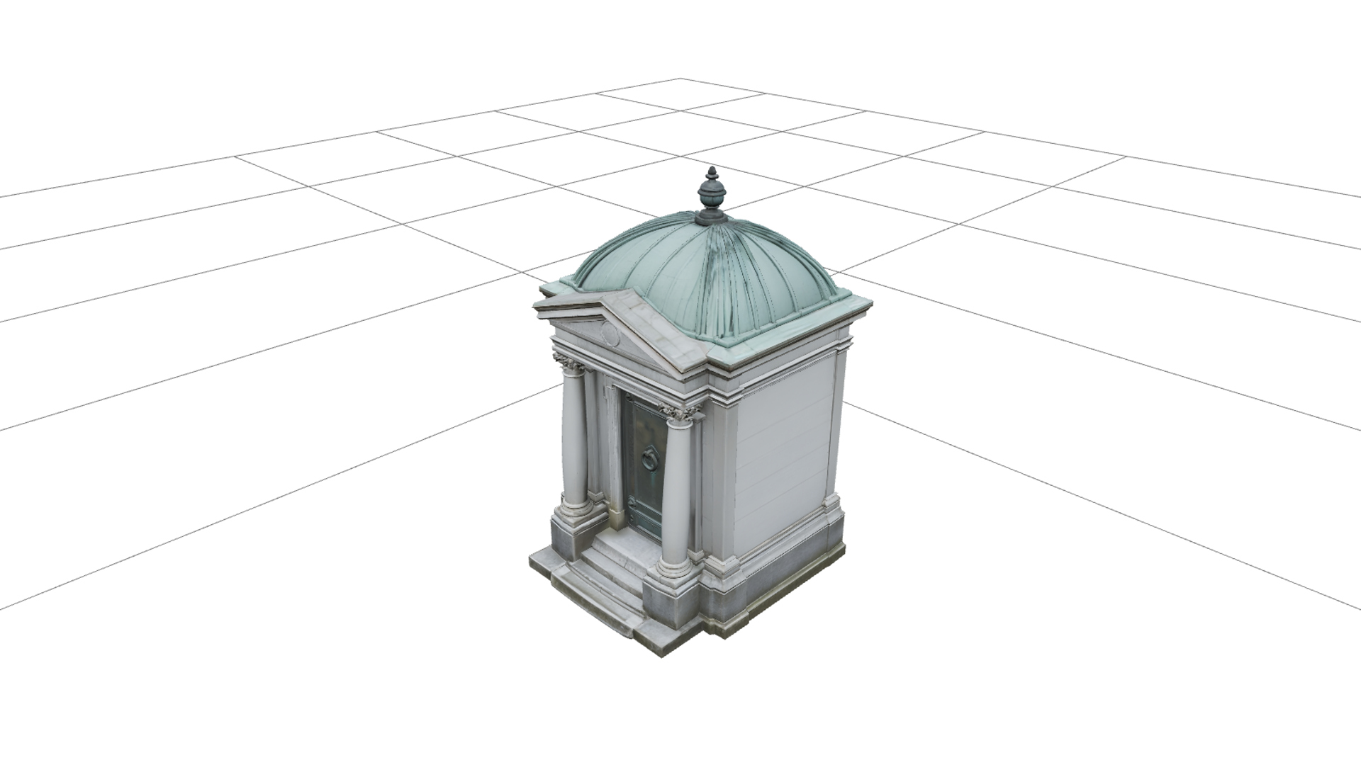 Stone Mausoleum with Bronze Door and Copper Roof 3D Model 3D Model
