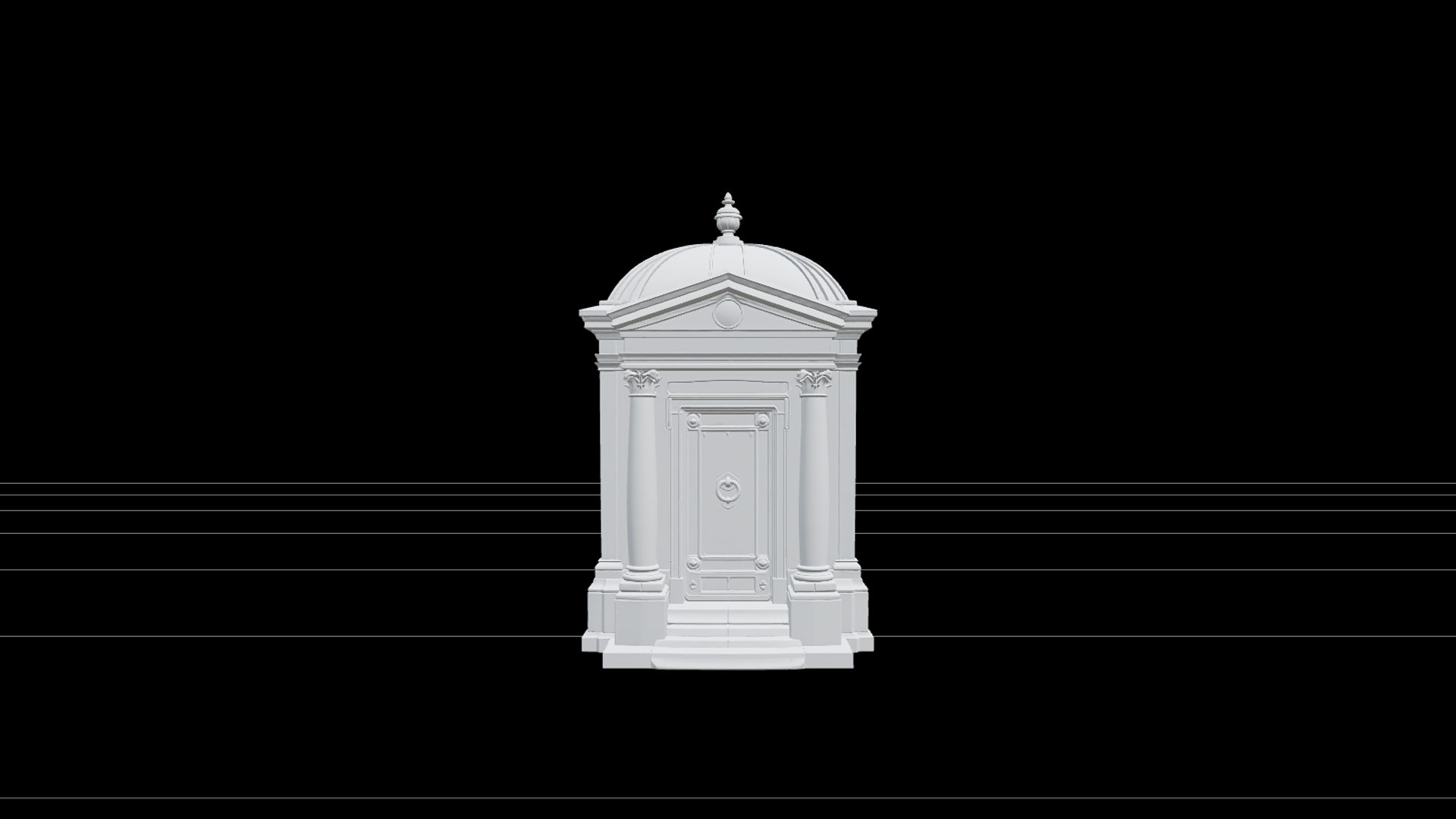 Stone Mausoleum with Bronze Door and Copper Roof 3D Model 3D Model
