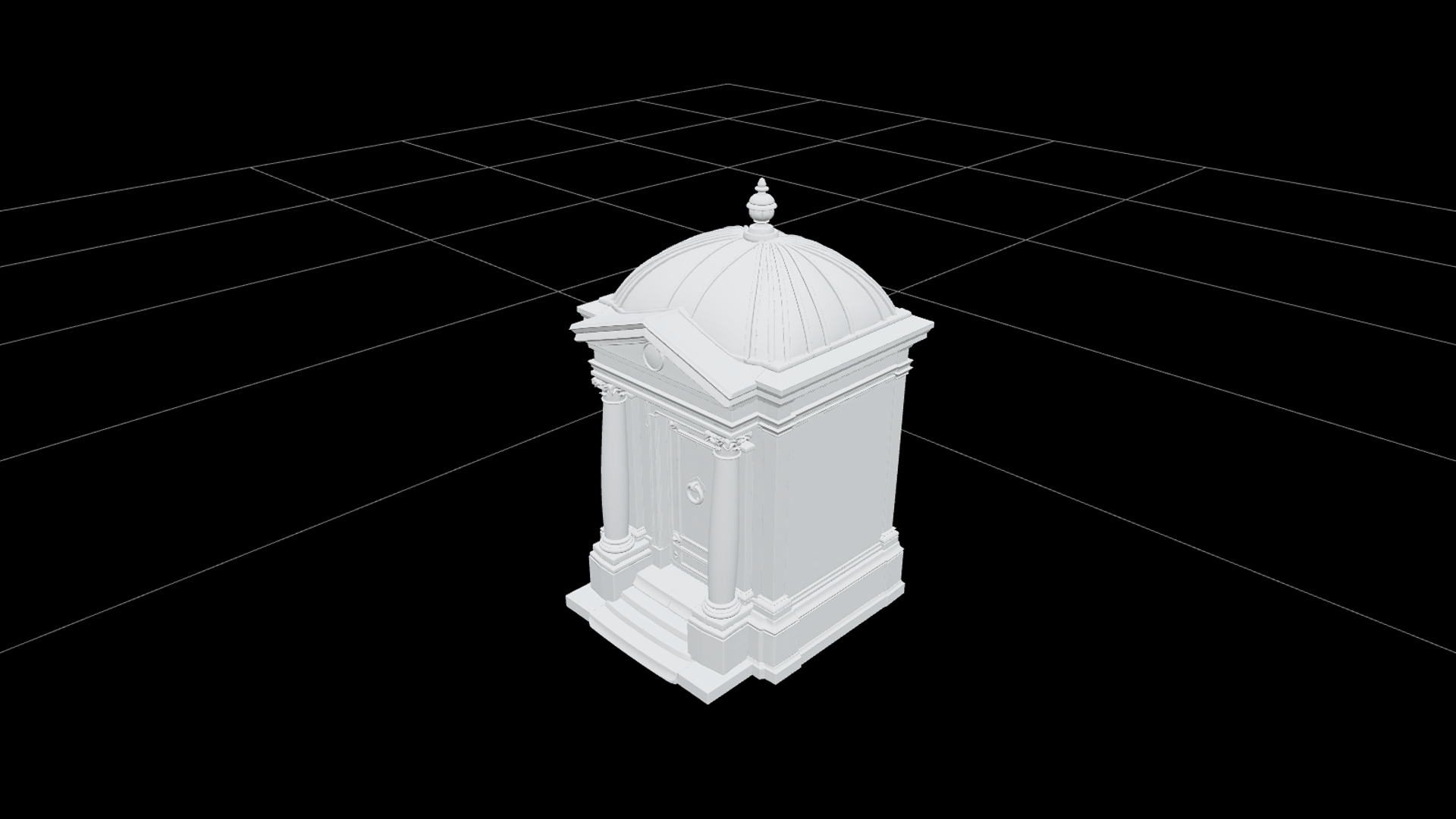 Stone Mausoleum with Bronze Door and Copper Roof 3D Model 3D Model